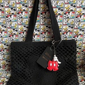 Disney BoxLunch Mickey Mouse Black Crochet Tote with Mickey Charm NWT